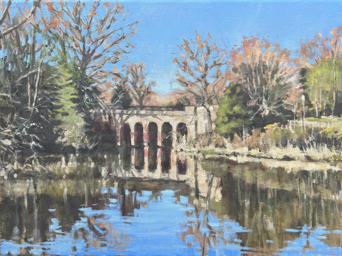 Impressionistic Landscape Oil Painting By Louise Gillard, 18 X 14", Viaduct Bridge Hampstead Heath, Original Artwork