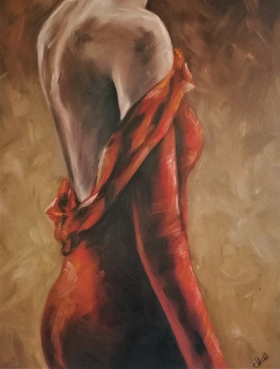 Beauty in red - original erotic oil on canvas painting