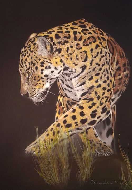 Leopard Chincha realism wild animals pastel on pastelmat by Deimante Bruzguliene