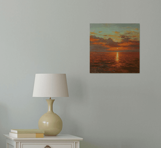 Bright Sunset Over The Sea - original oil painting