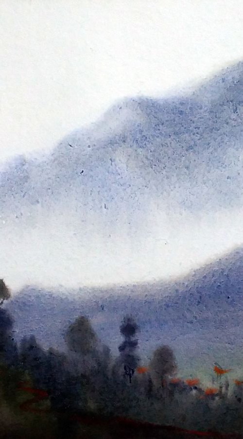 Foggy Mountain - Watercolor on Paper by Samiran Sarkar