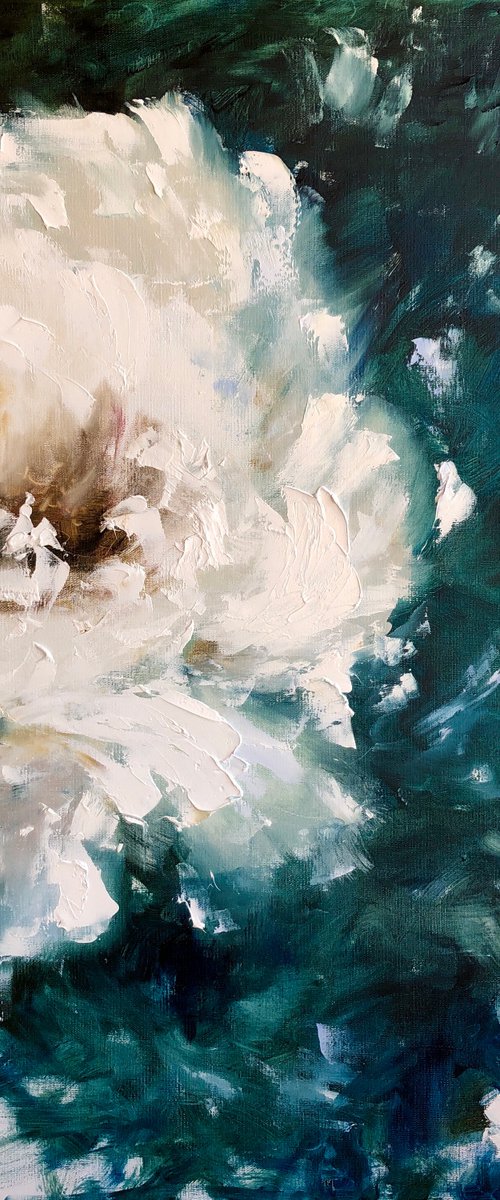 WHITE PEONIES - Abstract peonies. Flowers 3d. White flowers. Thin petals. Malachite. Bright colors. by Marina Skromova