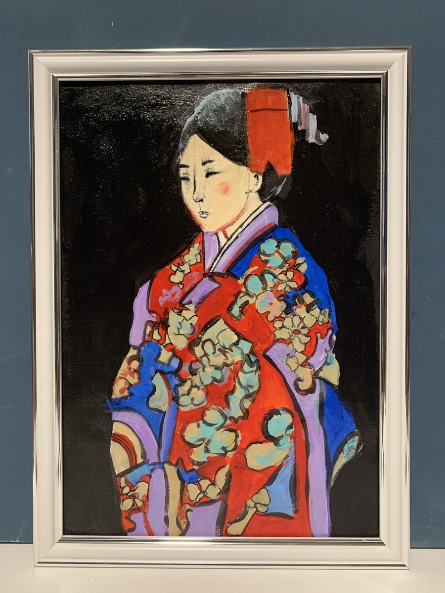 Expressive Portrait Acrylic Painting By Vita Schagen, 9 X 13", Japanese Beauty. Geisha. #13, Original Artwork