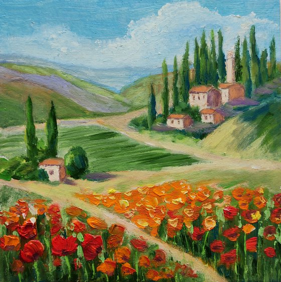 Field poppies painting