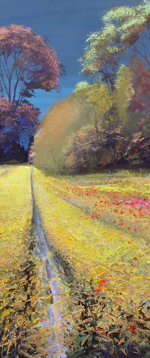 'June Poppy Meadow' Impressionistic Summer Landscape Oil Painting by Simon Jones