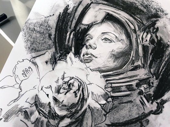 Astronaut with peonies 3