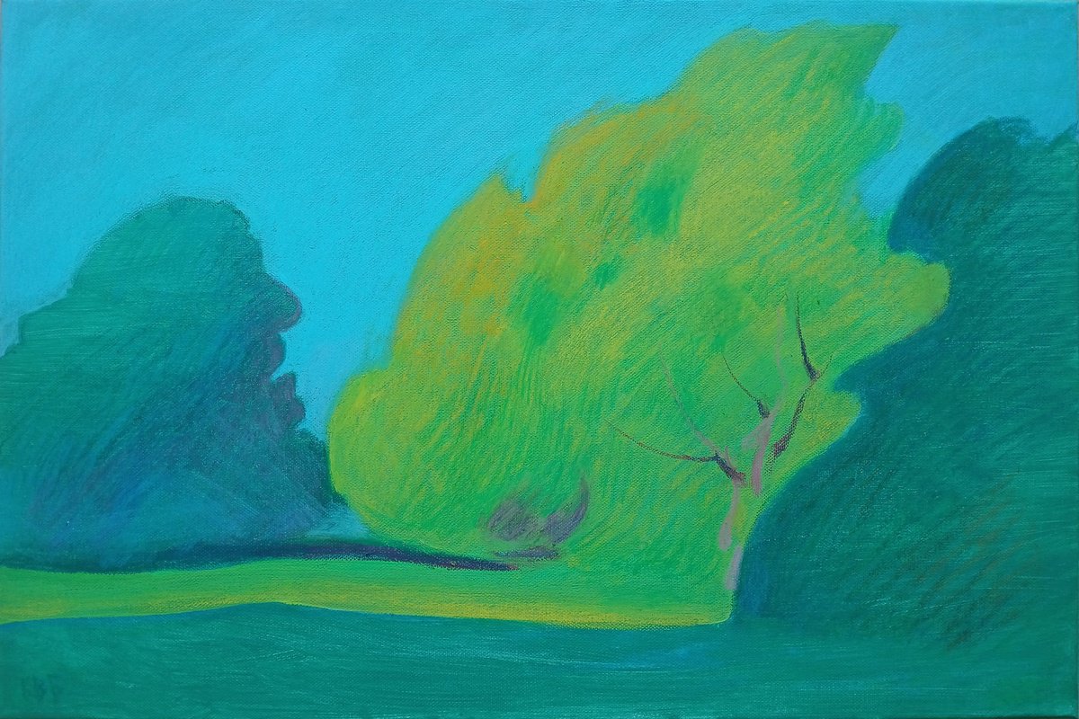 Impressionistic Landscape Acrylic Painting By Vasyl Koval, 24 X 16", Summer Calm, Original Artwork