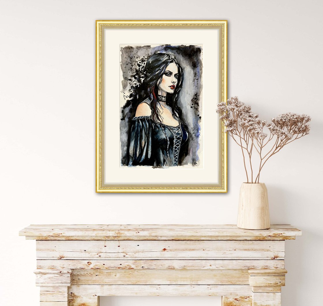 Original Watercolour - Gothic Lady by Misty Lady - M. Nierobisz