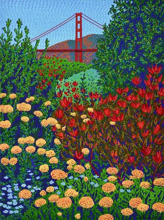 Golden Gate View With Flowers