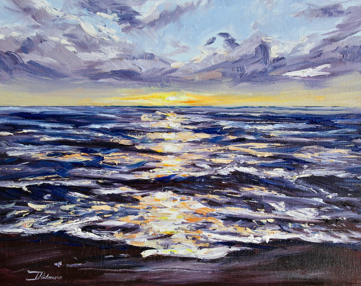 Impressionistic Landscape Oil Painting By Liza Illichmann, 12 X 9", Radiant Horizon, Original Artwork