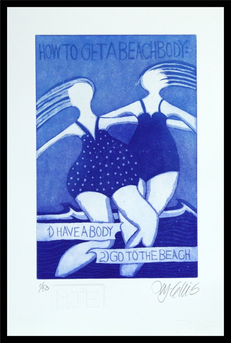 Illustrative Landscape Etchings & Engravings By Mariann Johansen-Ellis, 9 X 12", How To Get A Beach Body, Original Artwork