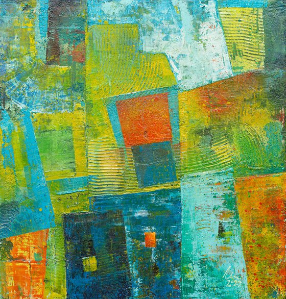 Emerald Metropolis - Abstract Acrylic Painting