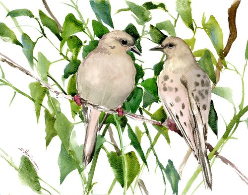 Mouring Dove Birds non the Tree by Suren Nersisyan