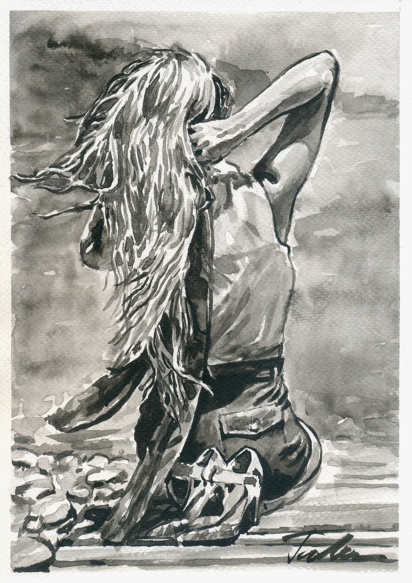 Urban And Pop Portrait Ink Drawing By Tashe, 8 X 12", Summer, Beautiful Day, Original Artwork