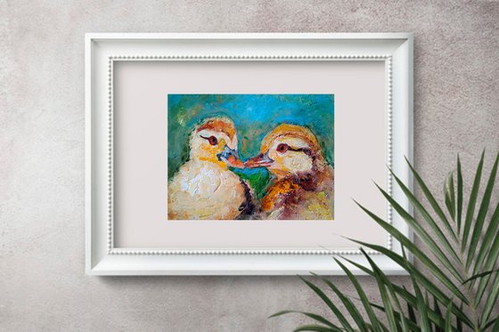 Baby Duck Painting Original Art Farm Bird Artwork Duckling Wall Art