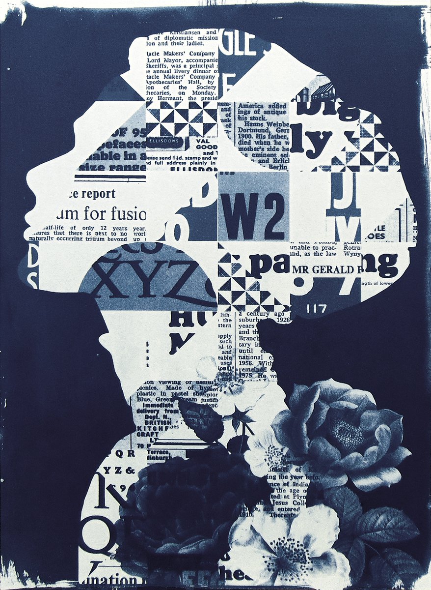 Portrait Print By Manel Villalonga, 12 X 17", Cyanotype 15 Face, Original Artwork