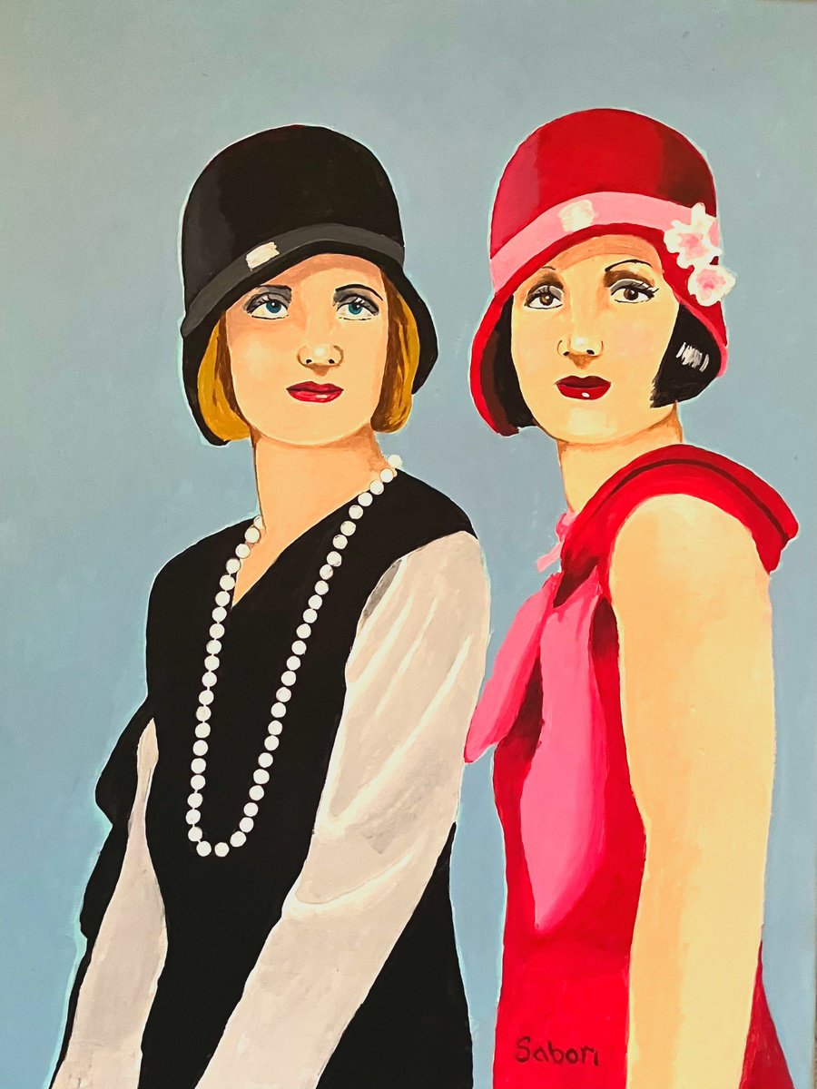 Impressionistic Portrait Acrylic Painting By Andrew Sabori, 18 X 24, Flappers #3, Original Artwork