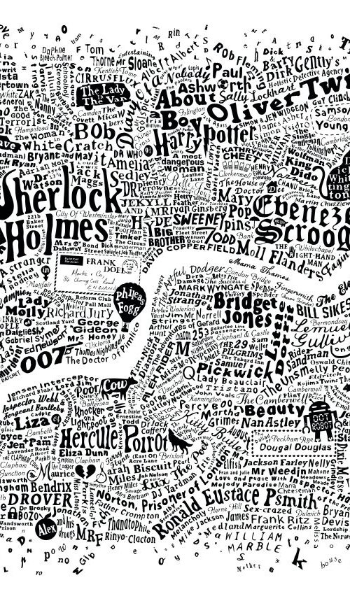 LITERARY LONDON MAP (Frayed edge, white) by Dex