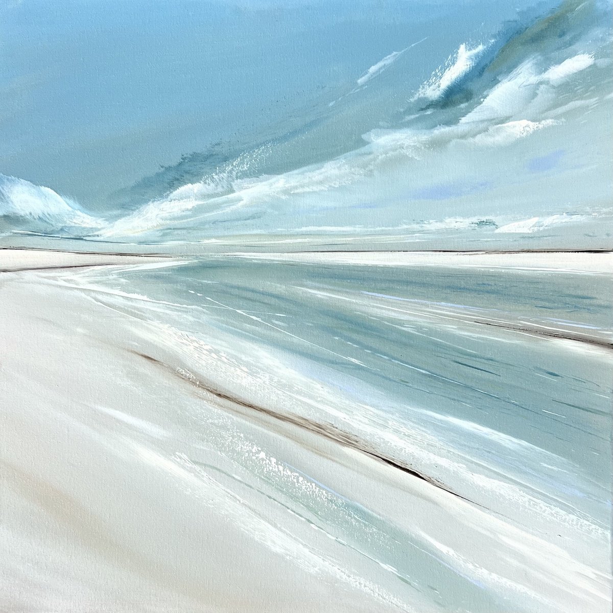 Impressionistic Landscape Oil Painting By Jane Skingley, 21 X 21, Sand Lines, Original Artwork