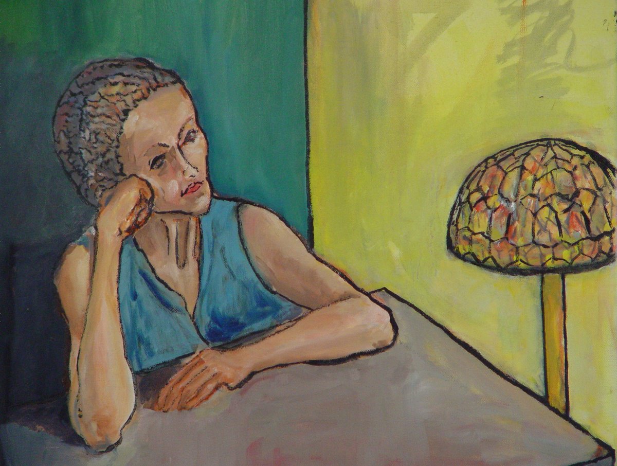 Impressionistic Portrait Oil Painting By Leon Sarantos, 20 X 16", Late Night Thoughts, Original Artwork