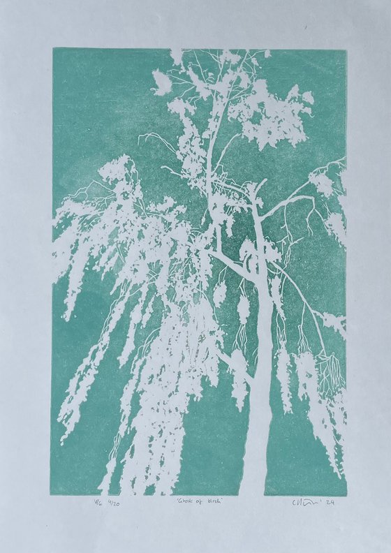 Ghost of Birch - Tree Silhouette Linocut Print