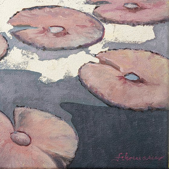 WATER LILIES, NO. 6 | ORIGINAL OIL SILVER LEAF PAINTING CANVAS