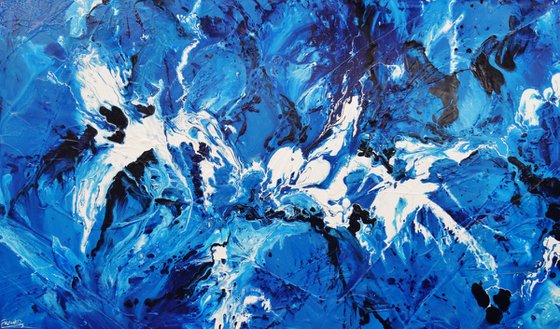 Indigo Waters 200cm x 120cm Blue White Textured Abstract Art