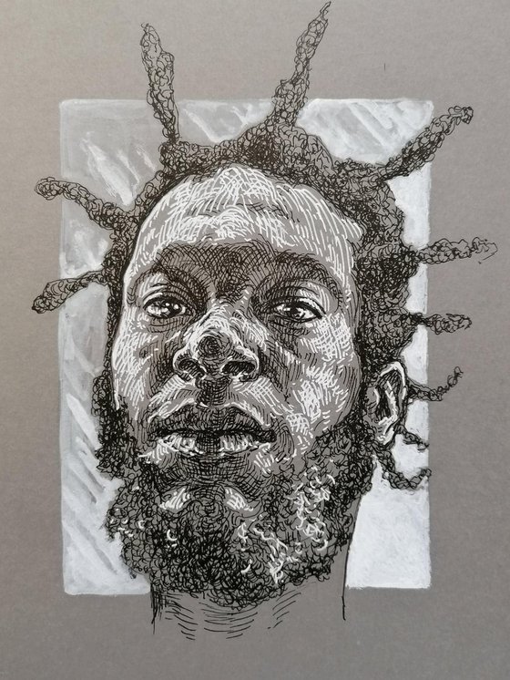 Dreadlock man portrait. Portrait on paper