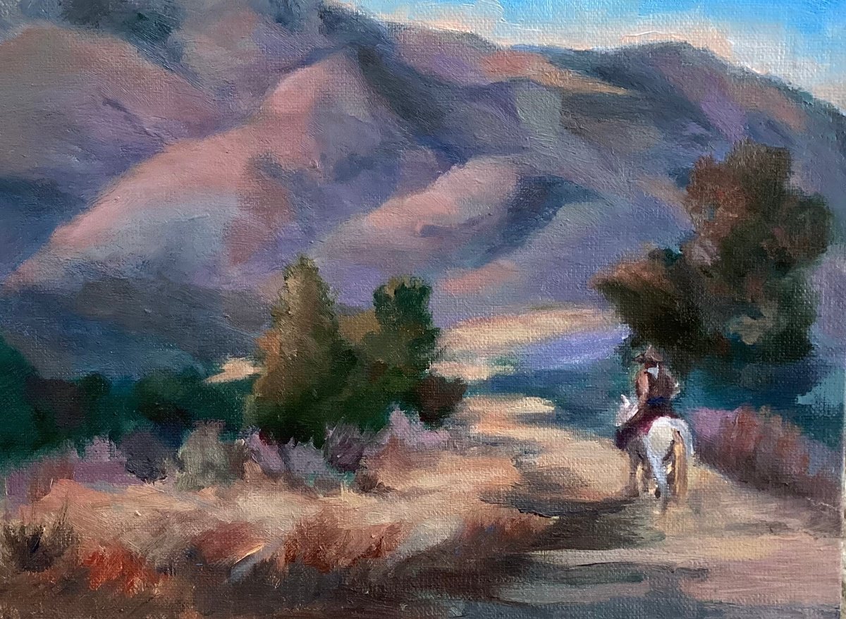 Impressionistic Landscape Oil Painting By Grace Diehl, 8 X 6, Ride Cowboy Ride, Original Artwork