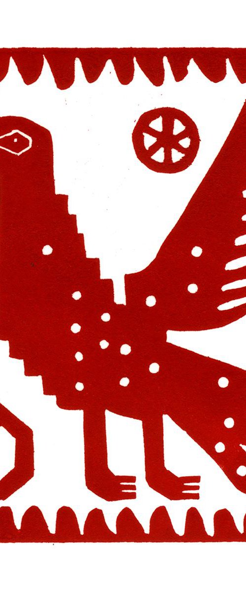 Peru Standing Bird Linocut Hand Pulled Original Relief Print Edition of 30 by Catherine Cronin