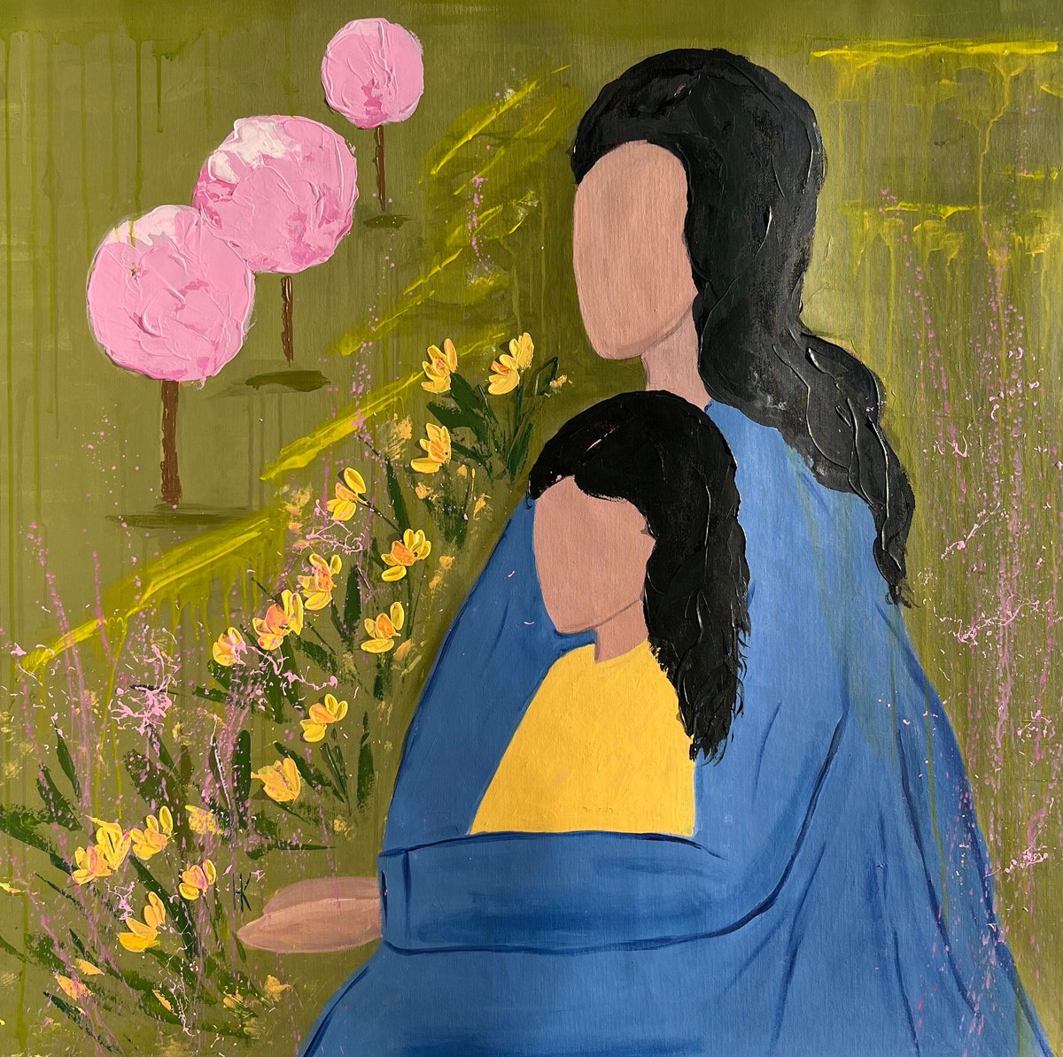  Mother Daughter Painting By Halyna Kirichenko, 35 X 35, Artwork For Sale On Artfinder