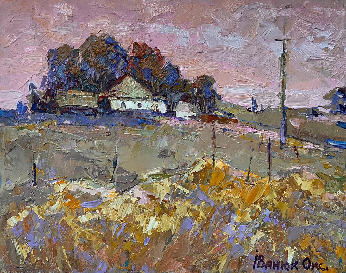 Impressionistic Landscape Oil Painting By Kalenyuk Alex, 10 X 8", On The Farm, Original Artwork