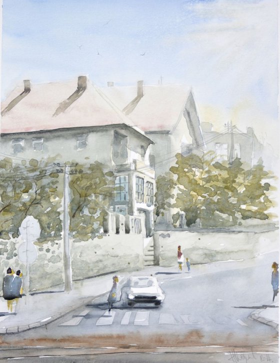 Trebevićka (street) - original watercolor landscape by Nenad Kojić