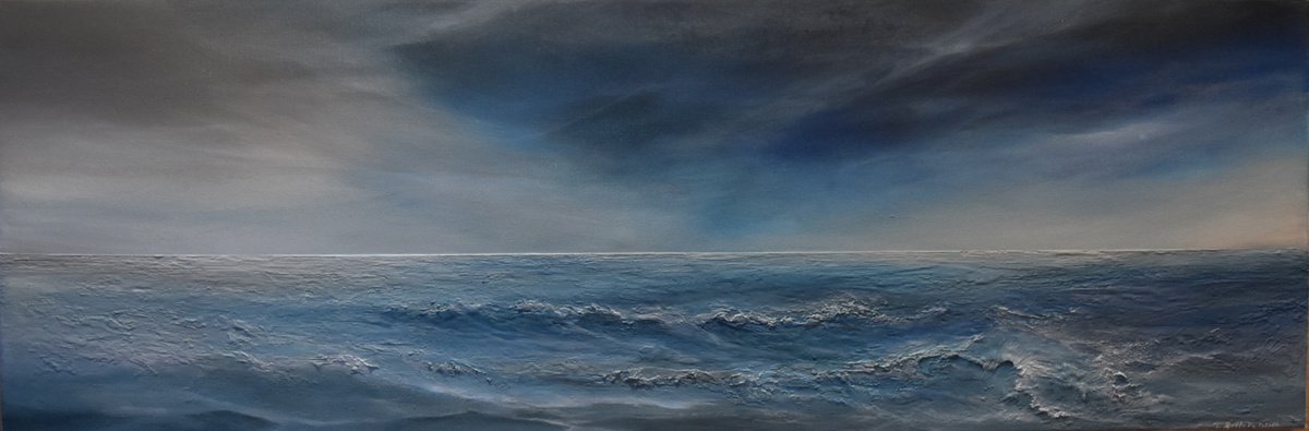 Impressionistic Landscape Painting By Tamara Bettencourt, 36 X 12", Dreamy Seas Seascape, Original Artwork