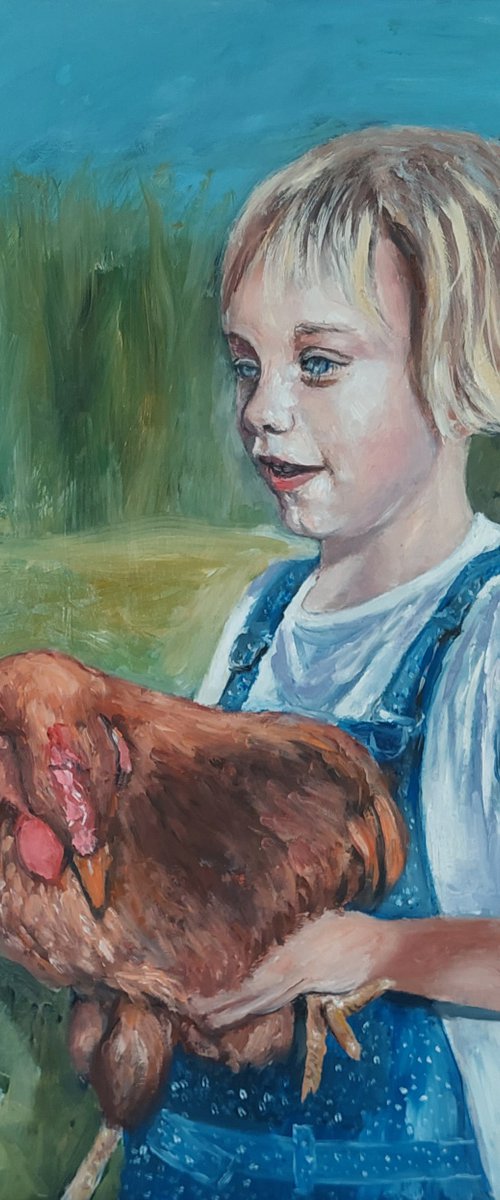 Girl with chicken by Els Driesen