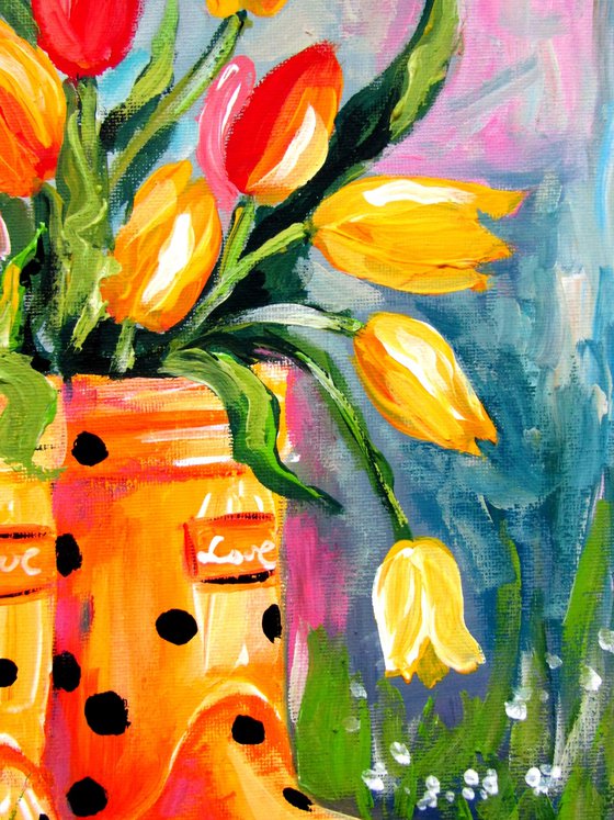 Tulips with rubber boots