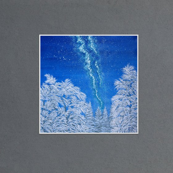 Snowy forest december night