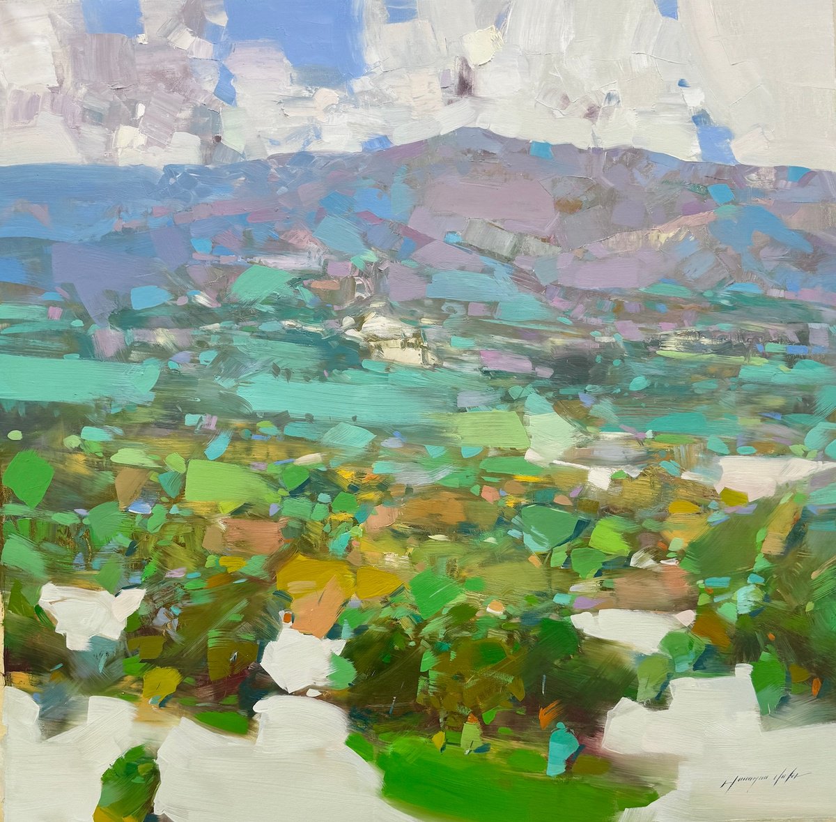 Impressionistic Landscape Oil Painting By Vahe Yeremyan, 34 X 34", Montecito View, Original Artwork