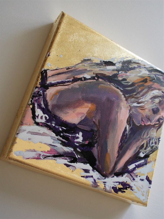 Renata in Gold - Woman Mixed Media Painting on Canvas