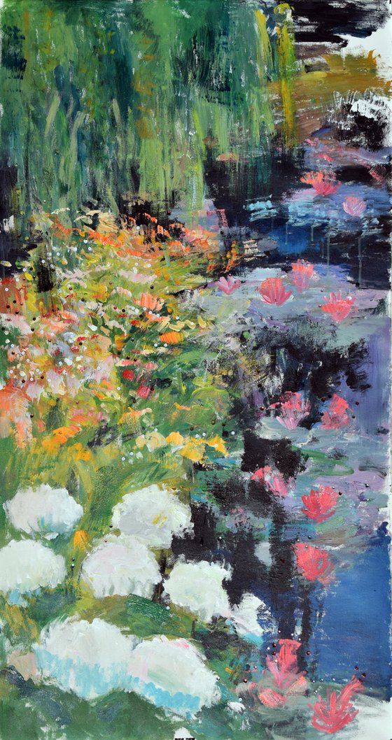 Water lily pond - magic garden (V) - 32.3 x 61 in.