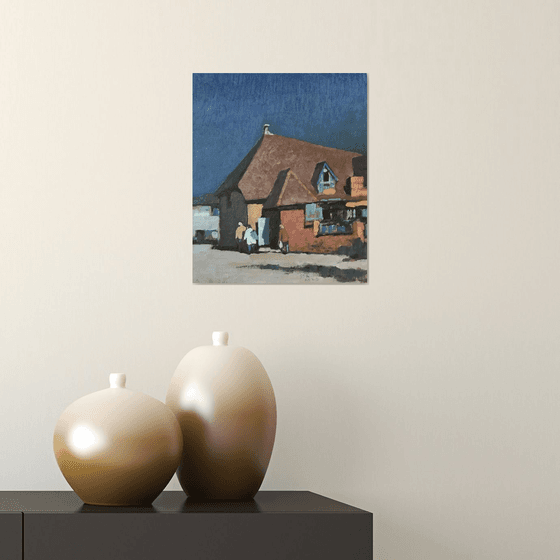 Original Oil Painting Wall Art Artwork Signed Hand Made Jixiang Dong Canvas 25cm × 30cm Park And Ride small building Impressionism
