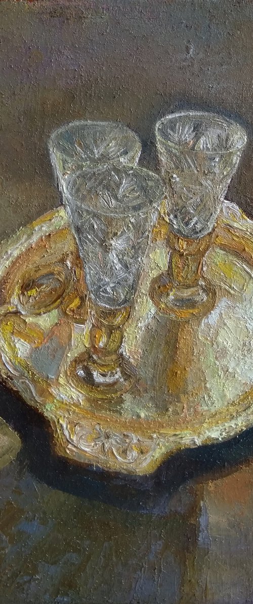 Copper plate  (34x34cm, oil painting, ready to hang) by Kamsar Ohanyan