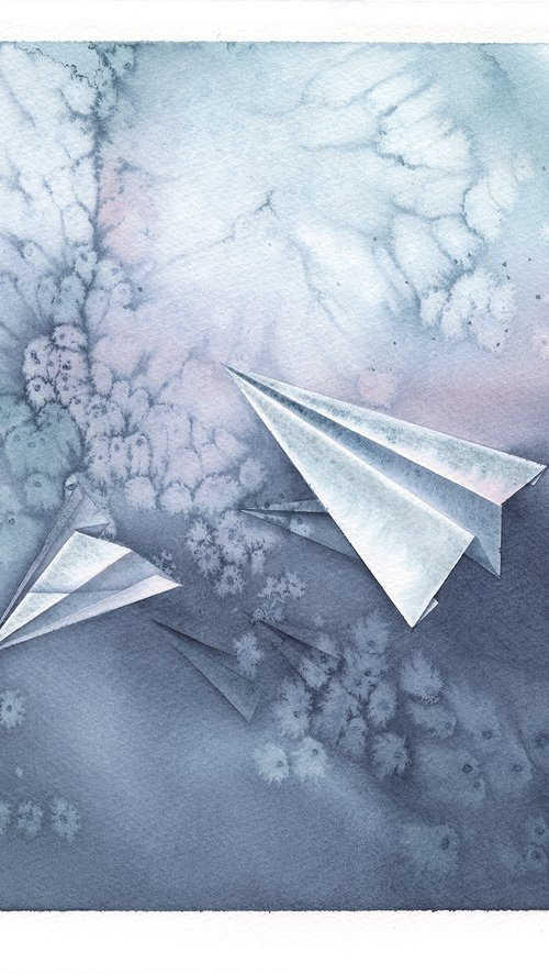 Promises VII - Paper Plane Watercolor by ieva Janu