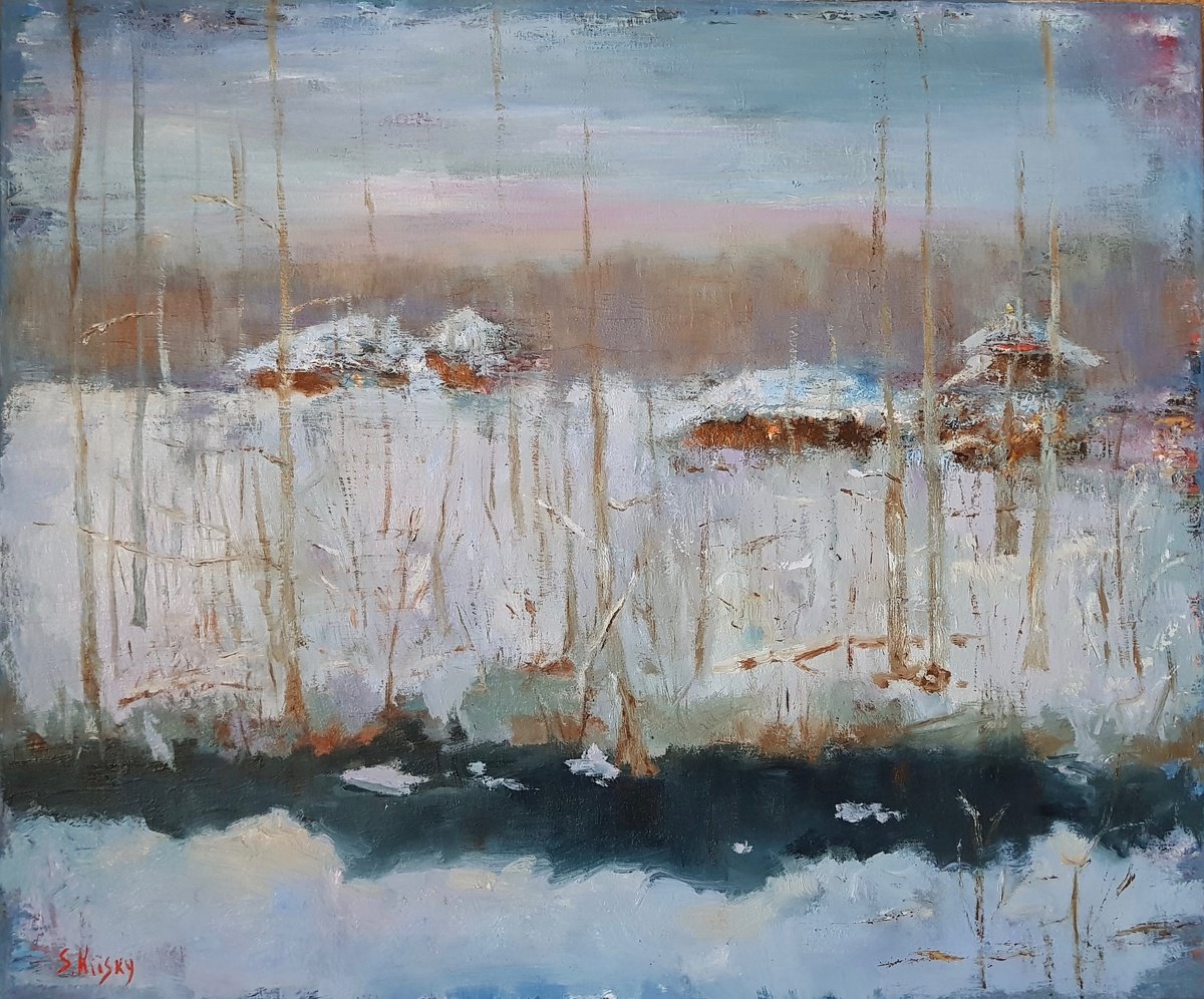 Impressionistic Landscape Oil Painting By Svetlana Grishkovec-Kiisky, 24 X 20", Winter In Saulkrasti, Original Artwork