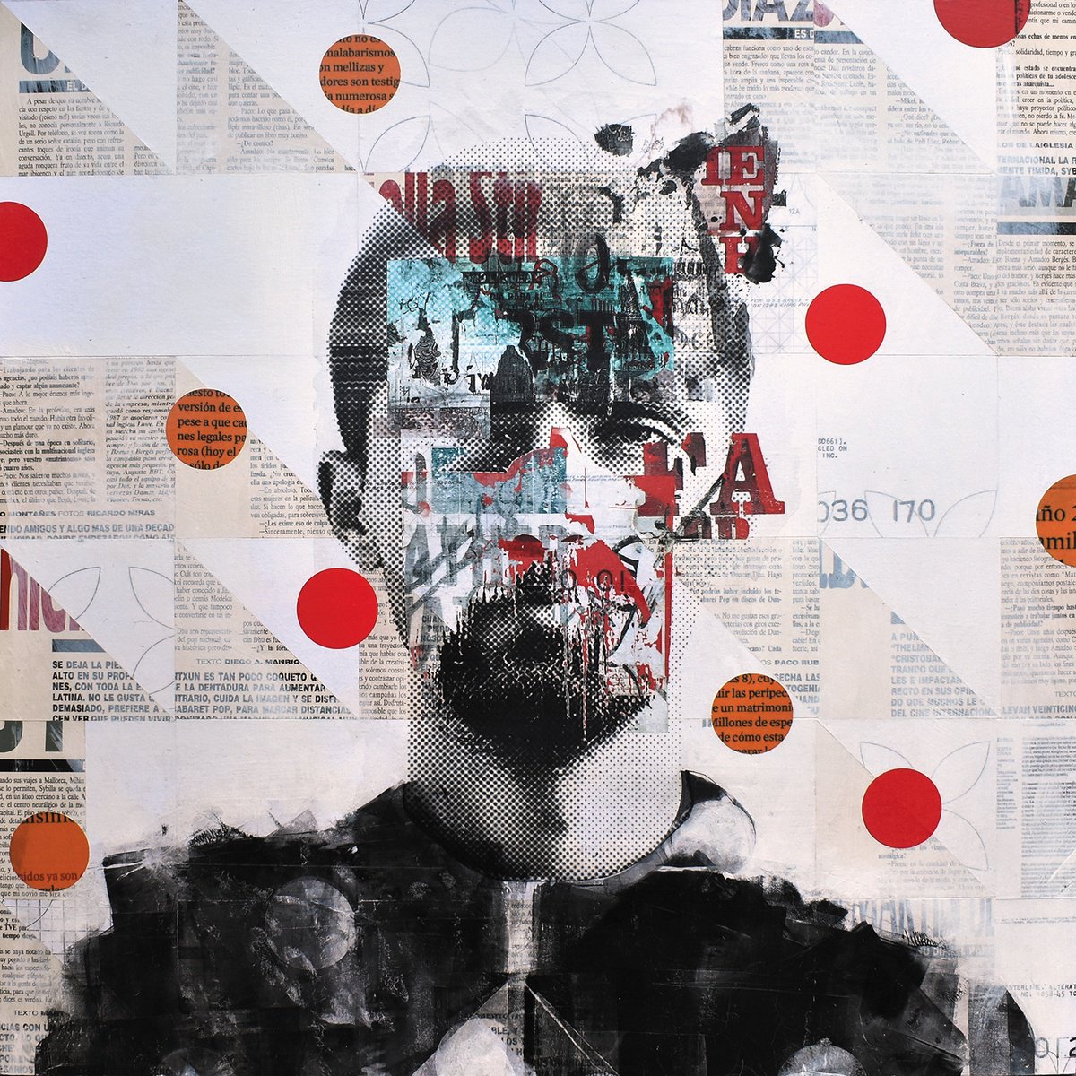 Urban And Pop Portrait Collage By Manel Villalonga, 24 X 24", 305_Blurred Portrait, Original Artwork