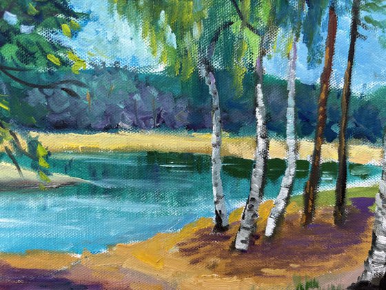 Birches by the lake. Pleinair