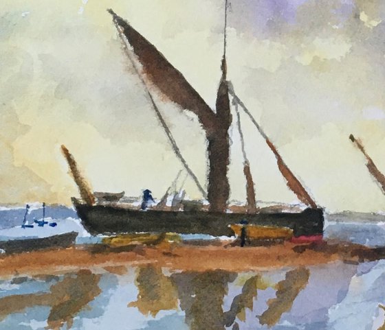 Barges at Anchor, an original watercolour painting