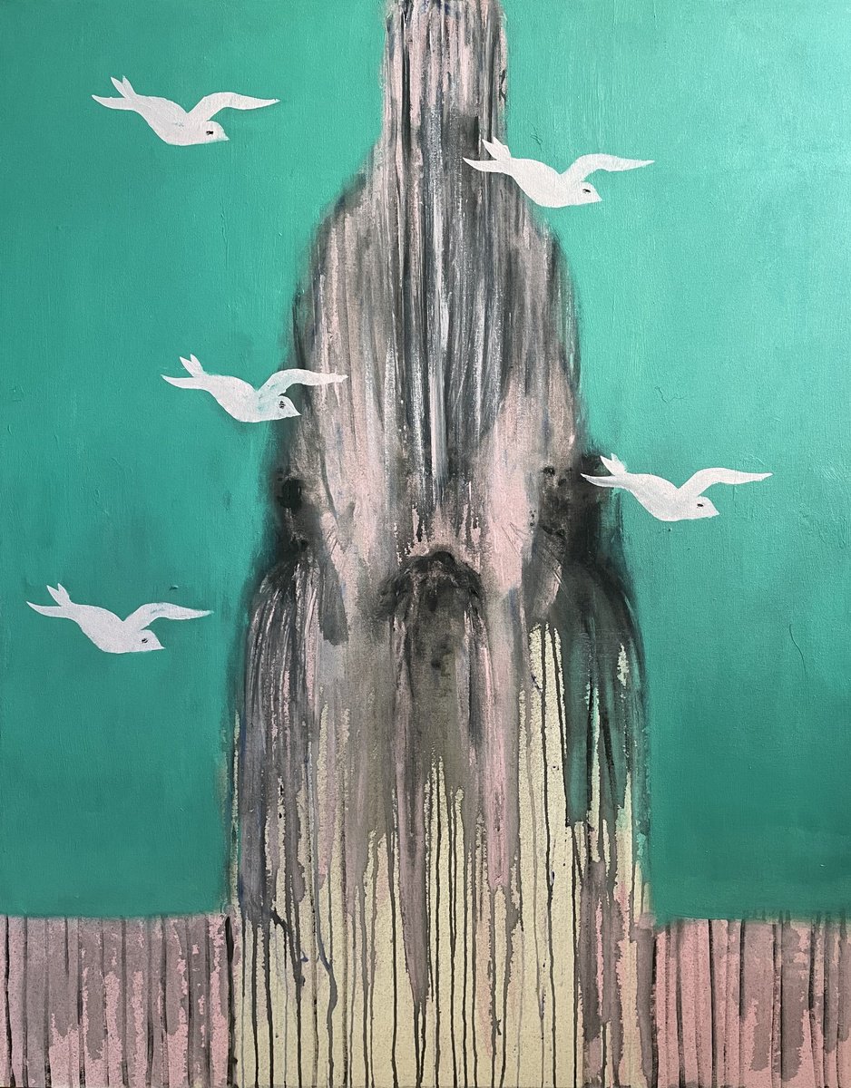 Abstract Animal Painting By Gela Mikava, 31 X 39, Where The Birds Fly, Original Artwork