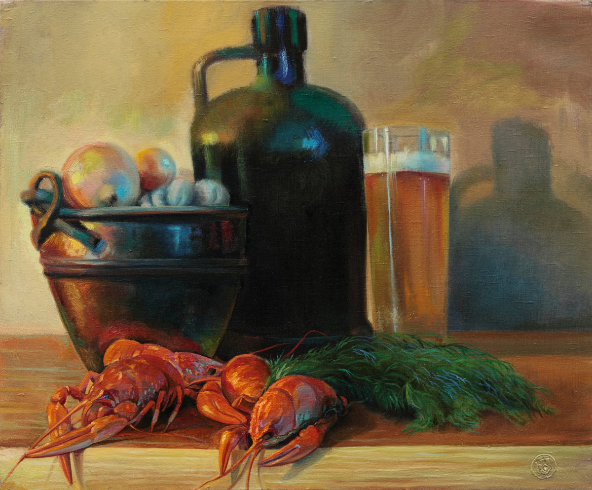 Still life with crayfish by Sergey Lesnikov