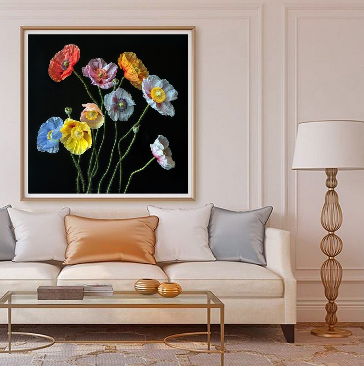 Photorealistic Botanical Photograph By Michael Filonow, 26 X 26", Poppies 43, Original Artwork